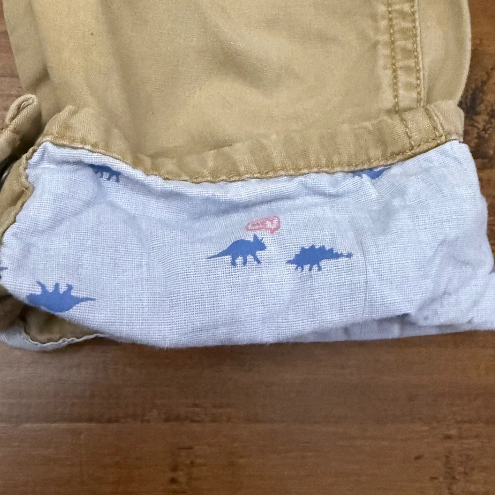 OshKosh‎ B'gosh Kids Tan Dinosaur Print Lined Overalls Size 24M